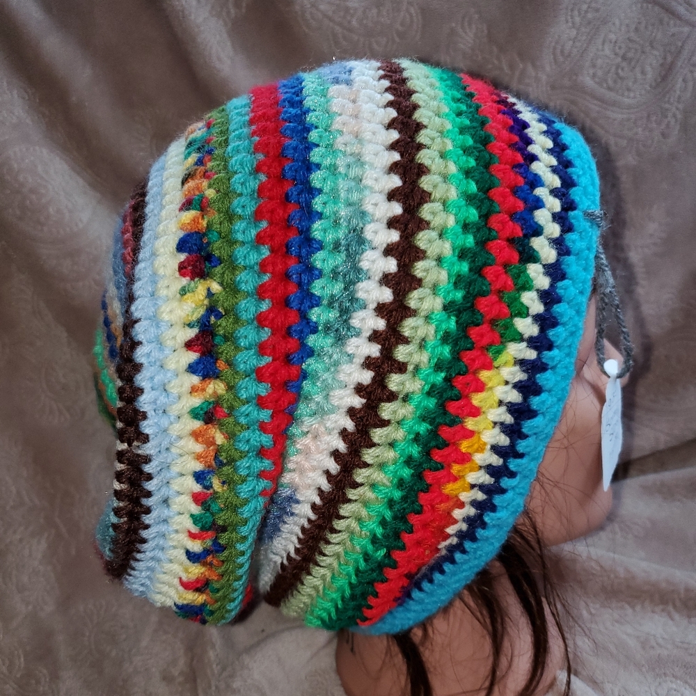 Crocheted scrapy boho slouchy beanie hat